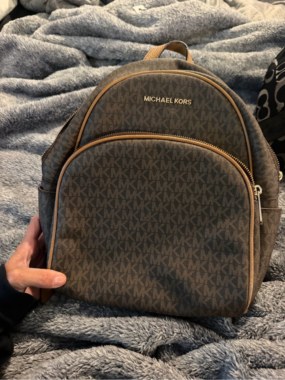 Michael Kors Brown MK Logo Backpack with Tan Trim